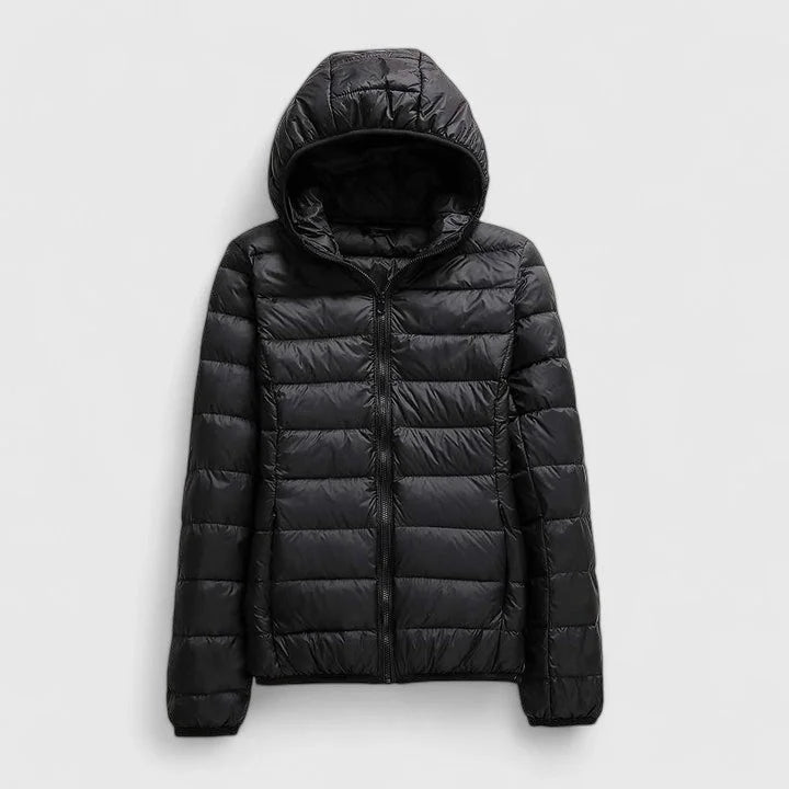 Women's packable quilted zip-up puffer jacket – Black