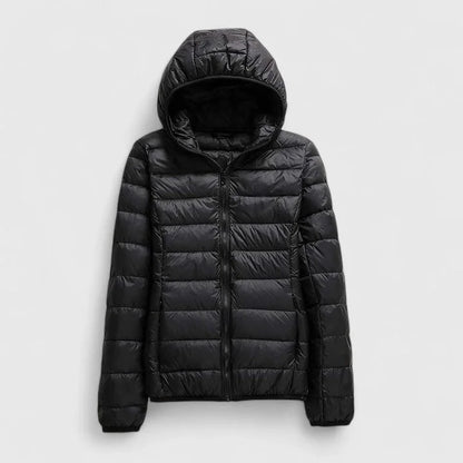 Women's packable quilted zip-up puffer jacket – Black