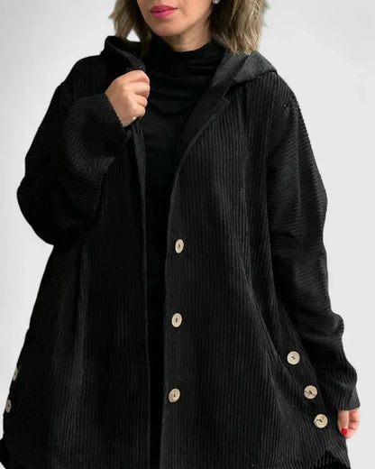 Women's corduroy button-front jacket – Black
