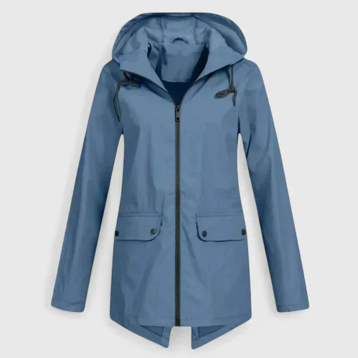 Women's zip-up hood parka with flap pockets – Blue