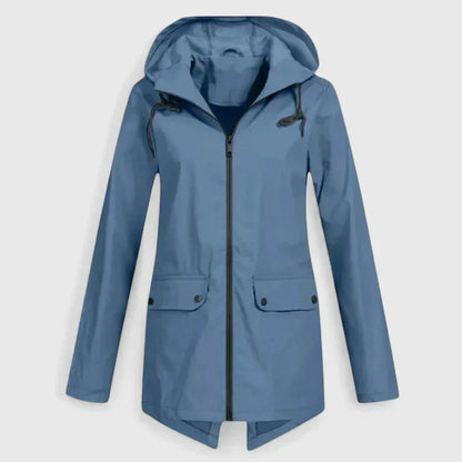 Women's zip-up hood parka with flap pockets – Blue