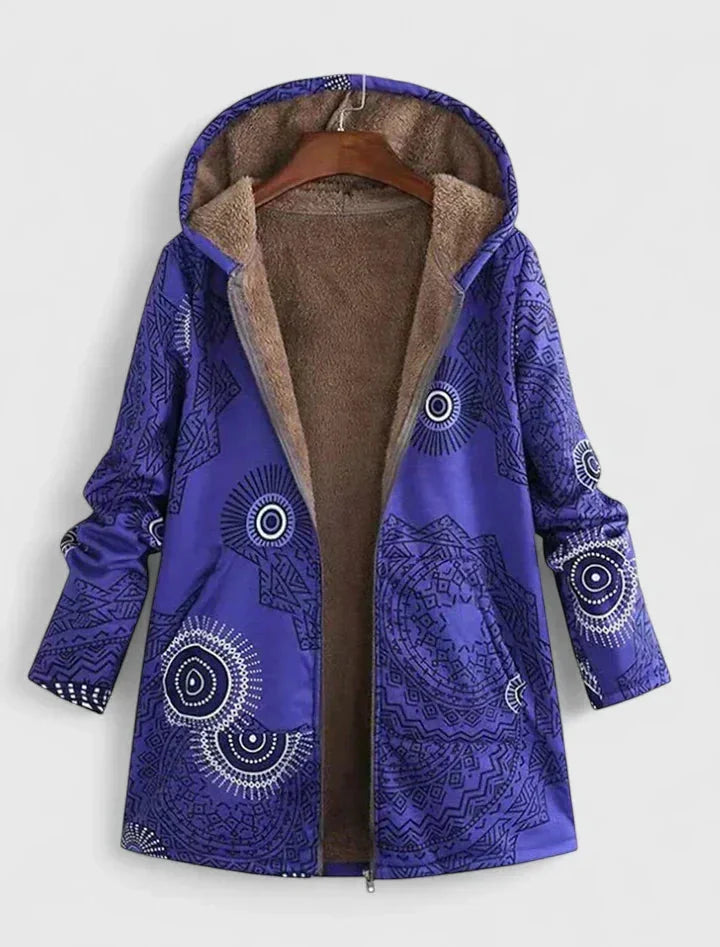 Women's borg zip-up hood parka with fleece lined – Blue