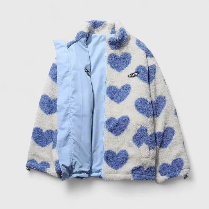 Women's reversible borg zip-up fleece jacket – Blue White