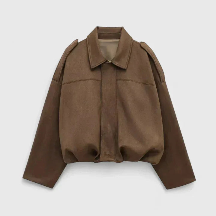 Women's suede button-front collared cropped jacket – Brown