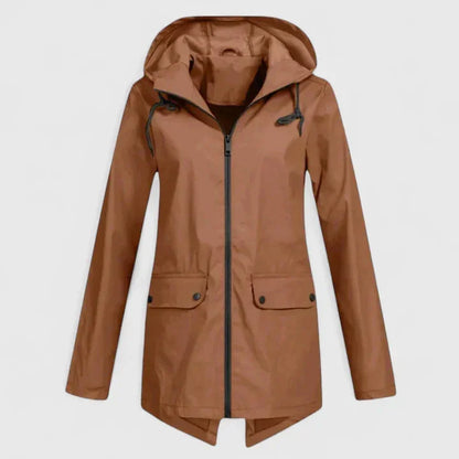 Women's zip-up hood parka with flap pockets – Brown