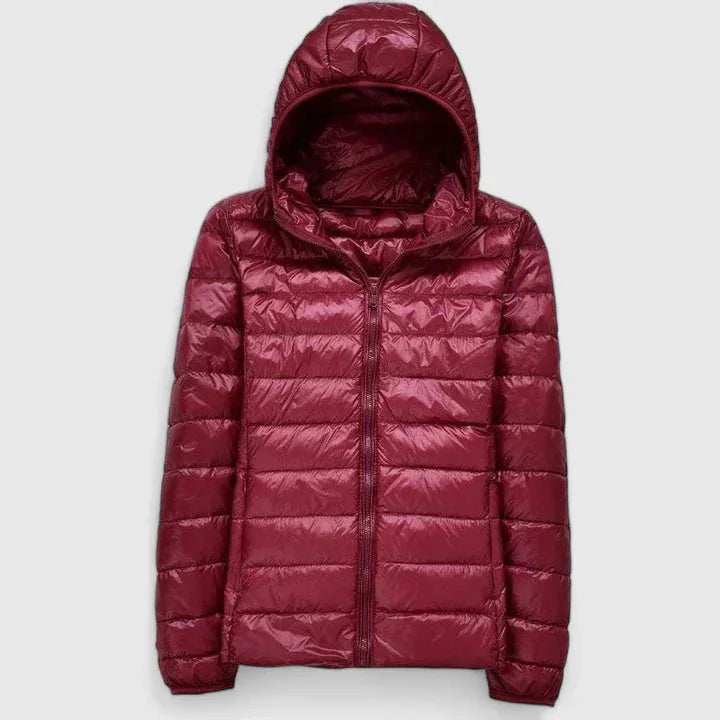 Women's packable quilted zip-up puffer jacket – Burgundy