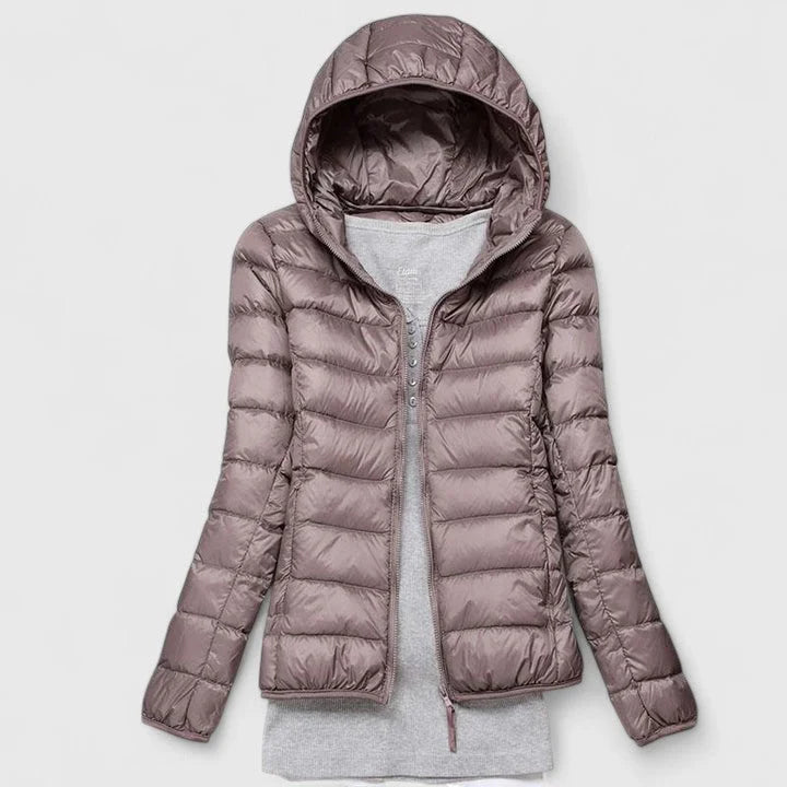 Women's packable quilted zip-up puffer jacket – Champagne