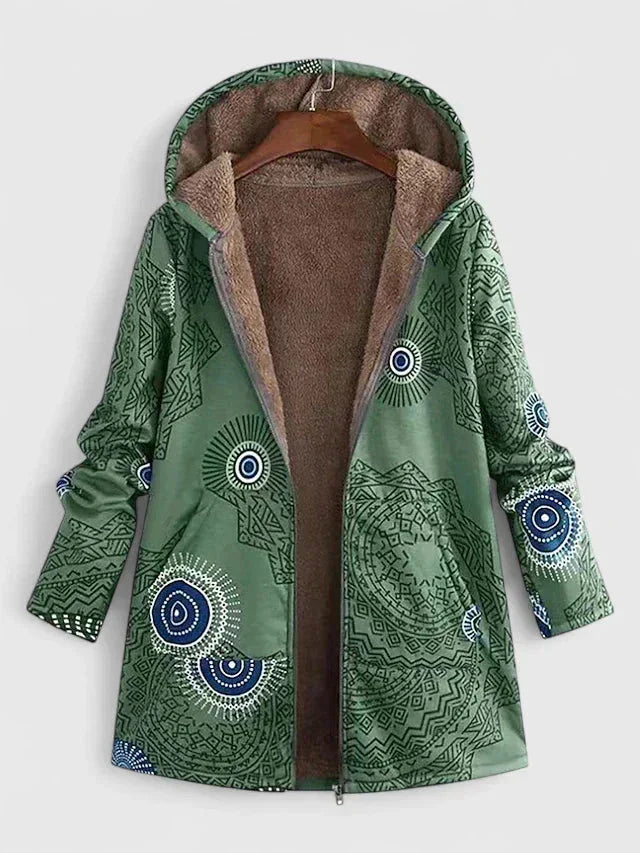 Women's borg zip-up hood parka with fleece lined – Green