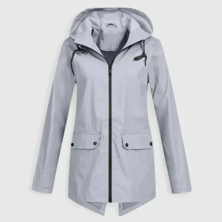 Women's zip-up hood parka with flap pockets – Grey