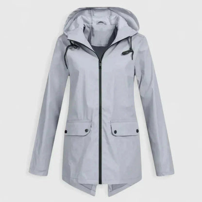 Women's zip-up hood parka with flap pockets – Grey
