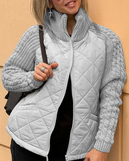 Women's quilted zip-up stand collar puffer jacket – Grey