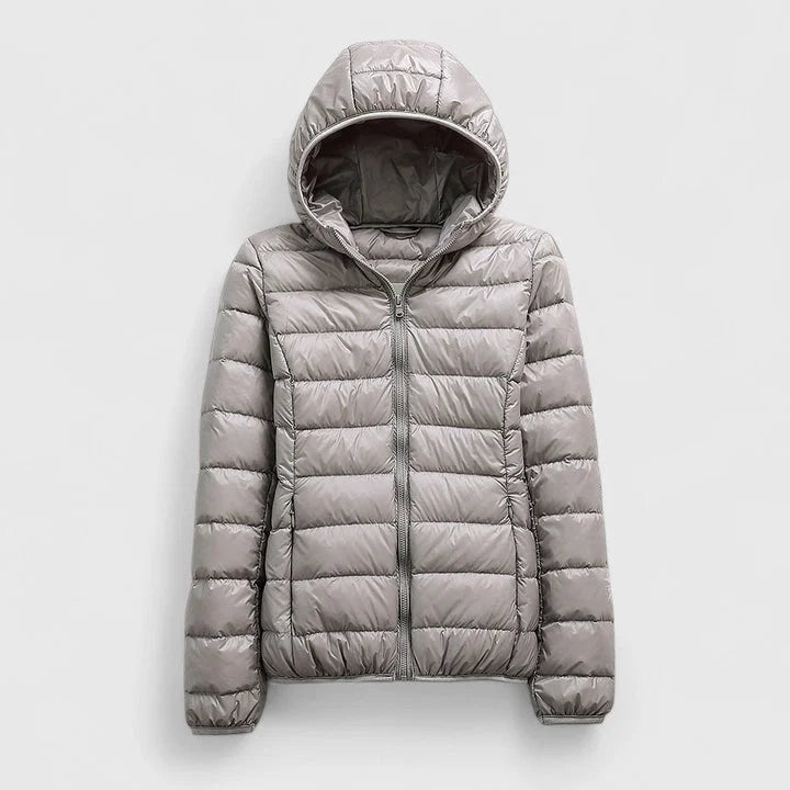 Women's packable quilted zip-up puffer jacket – Grey