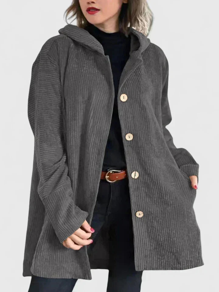 Women's corduroy button-front jacket – Grey