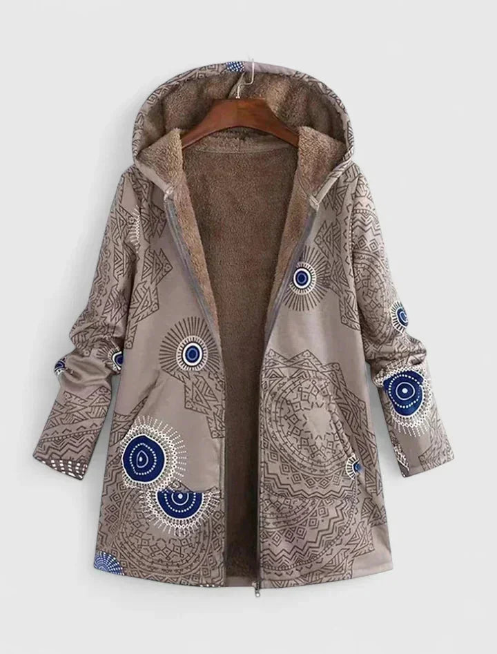 Women's borg zip-up hood parka with fleece lined – Khaki