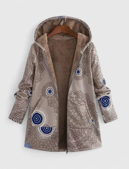 Women's borg zip-up hood parka with fleece lined – Khaki