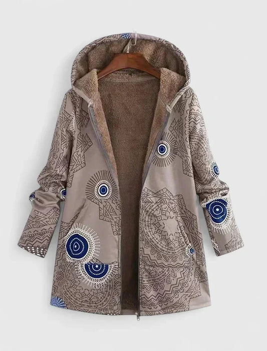 Women's borg zip-up hood parka with fleece lined – Khaki
