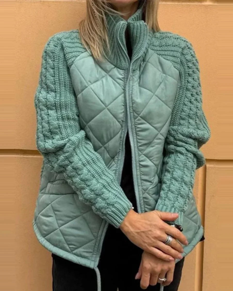 Women's quilted zip-up stand collar puffer jacket – Mint Green