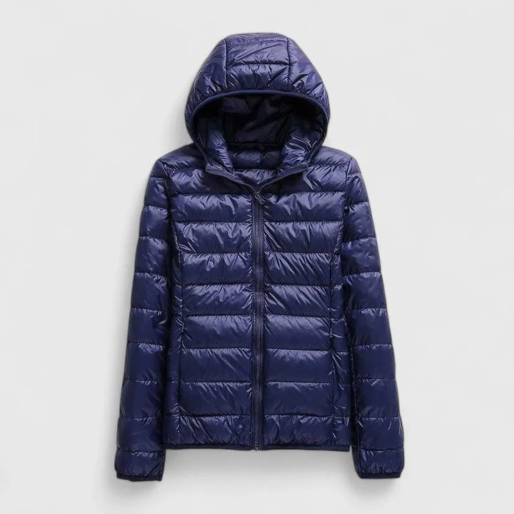 Women's packable quilted zip-up puffer jacket – Navy Blue
