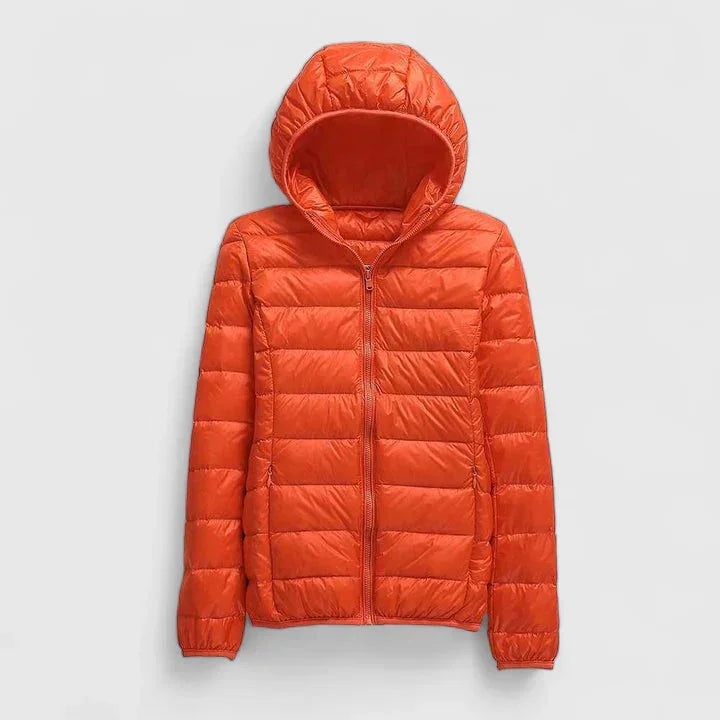 Women's packable quilted zip-up puffer jacket – Orange