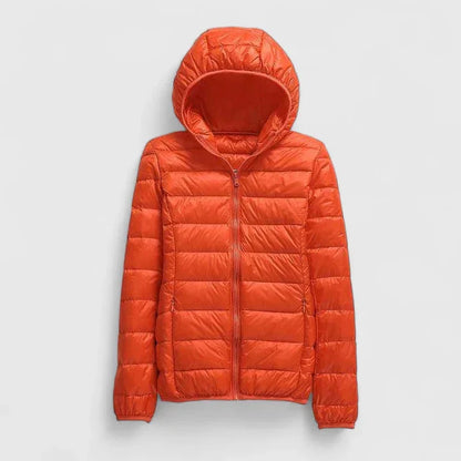 Women's packable quilted zip-up puffer jacket – Orange
