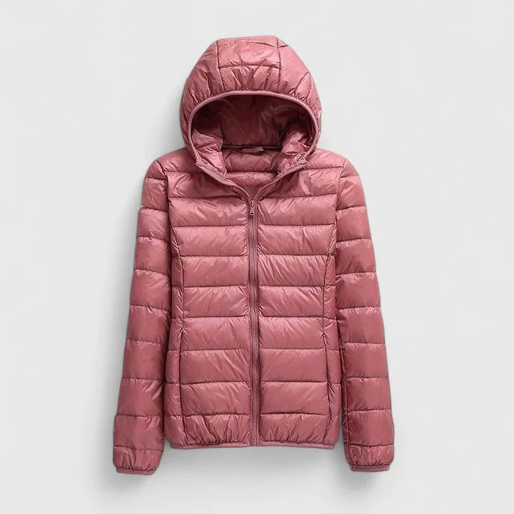 Women's packable quilted zip-up puffer jacket – Pink