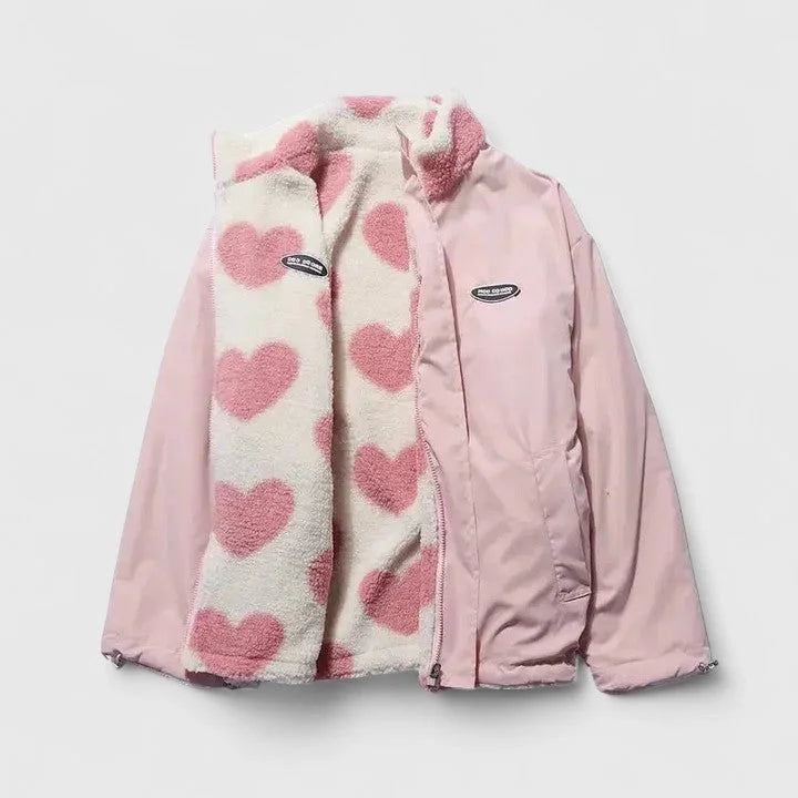 Women's reversible borg zip-up fleece jacket – Pink White
