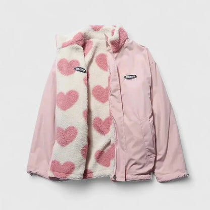 Women's reversible borg zip-up fleece jacket – Pink White
