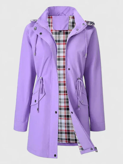Women's zip-up hood parka with drawstring waist – Purple