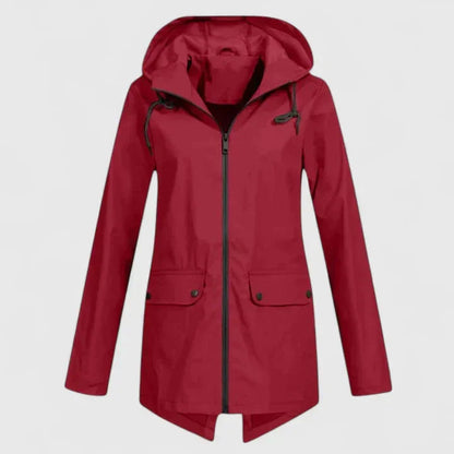 Women's zip-up hood parka with flap pockets – Red