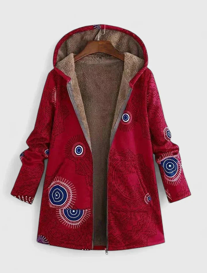 Women's borg zip-up hood parka with fleece lined – Red
