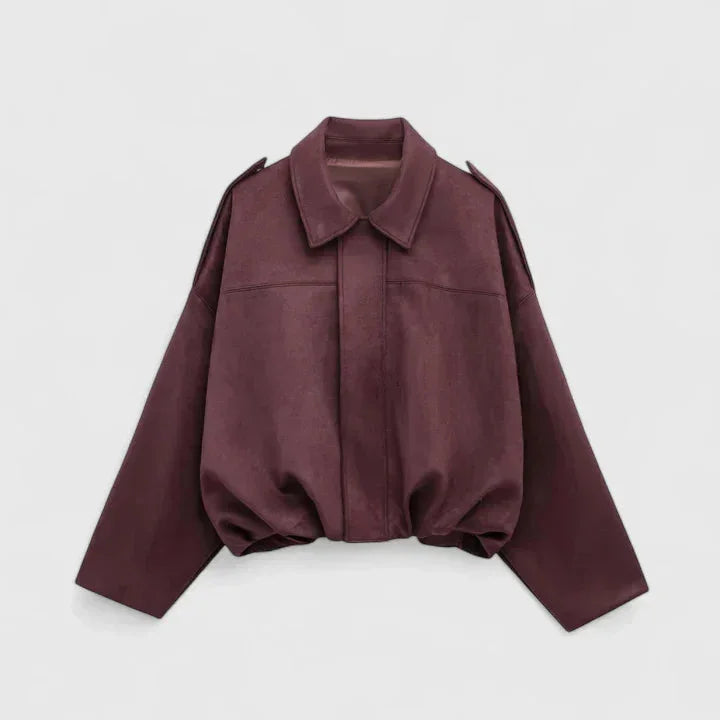Women's suede button-front collared cropped jacket – Red