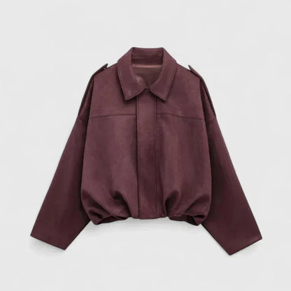 Women's suede button-front collared cropped jacket – Red