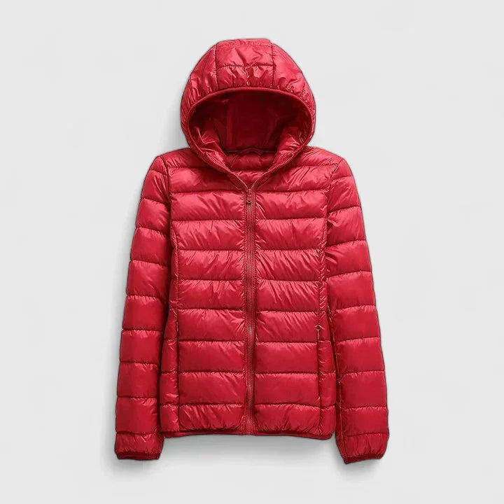 Women's packable quilted zip-up puffer jacket – Red