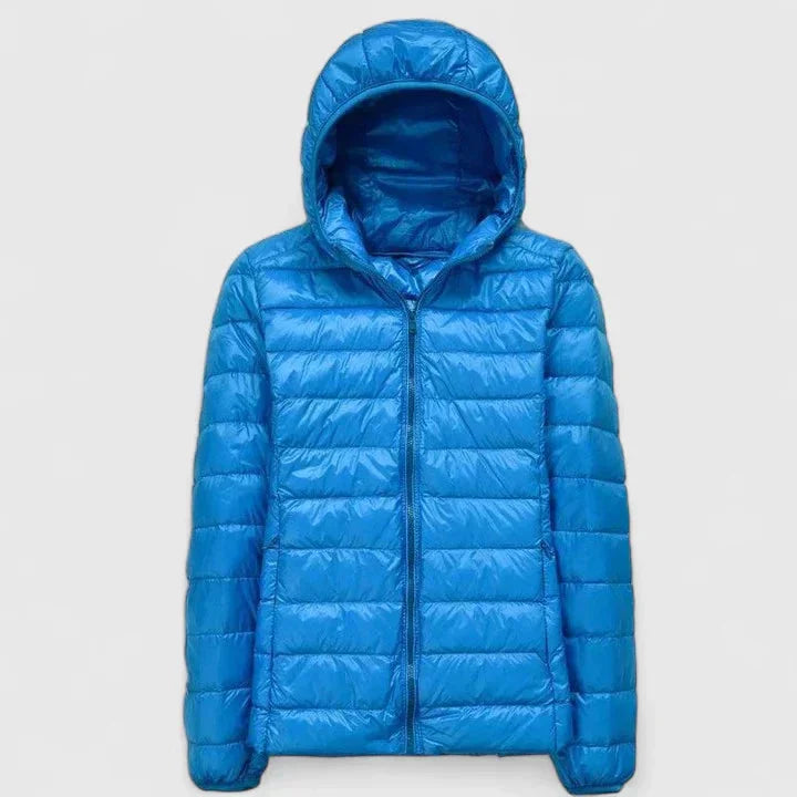 Women's packable quilted zip-up puffer jacket – Sky Blue