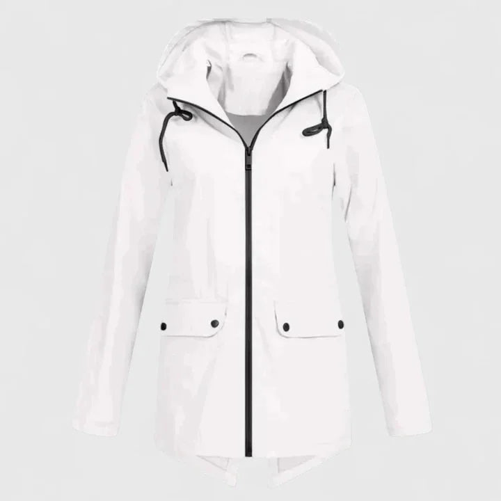 Women's zip-up hood parka with flap pockets – White