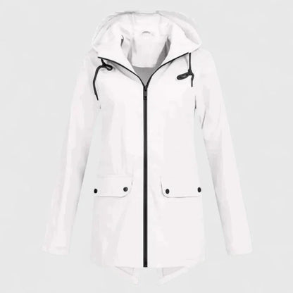 Women's zip-up hood parka with flap pockets – White