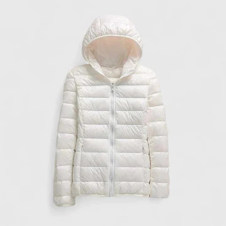 Women's packable quilted zip-up puffer jacket – White