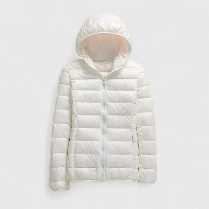Women's packable quilted zip-up puffer jacket – White