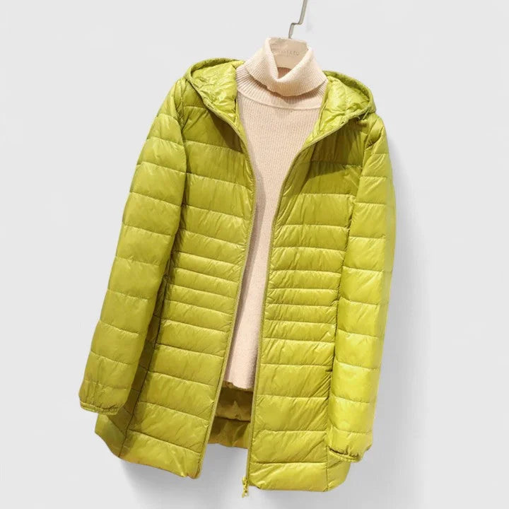 Women's packable quilted zip-up puffer jacket – Yellow