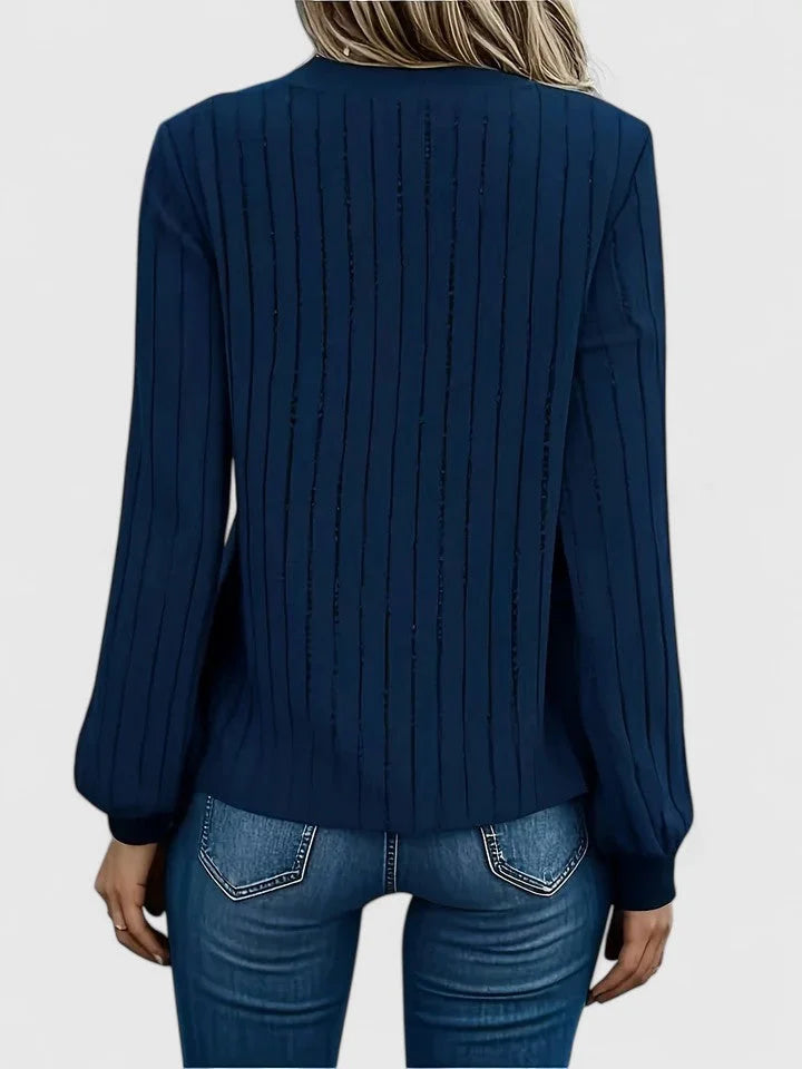 Women's ribbed V-neck jumper with texture