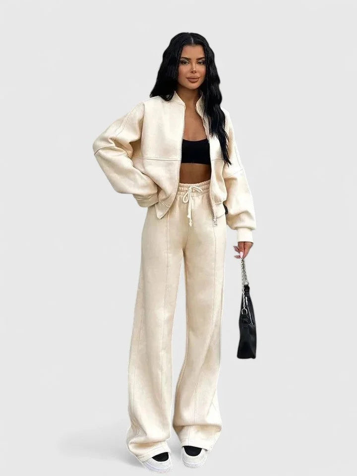 Women's cozy knit jumper and drawstring trouser set – Beige