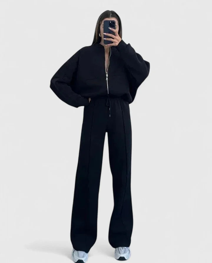 Women's cozy knit jumper and drawstring trouser set – Black