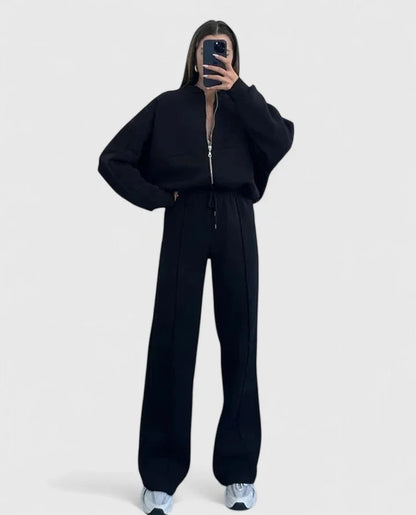 Women's cozy knit jumper and drawstring trouser set – Black