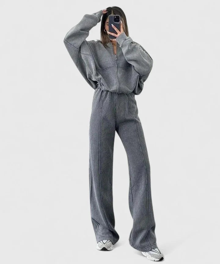 Women's cozy knit jumper and drawstring trouser set – Grey