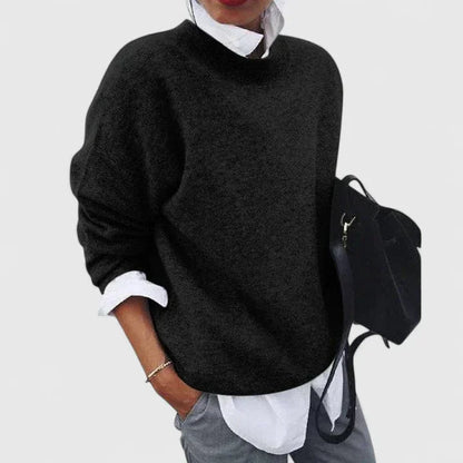 Women's knit crew neck jumper with relaxed fit – Black