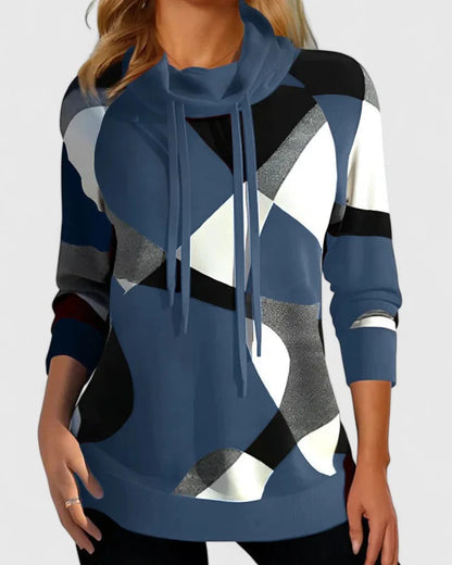 Women's knit jumper with cowl neck with drawstrings – Blue