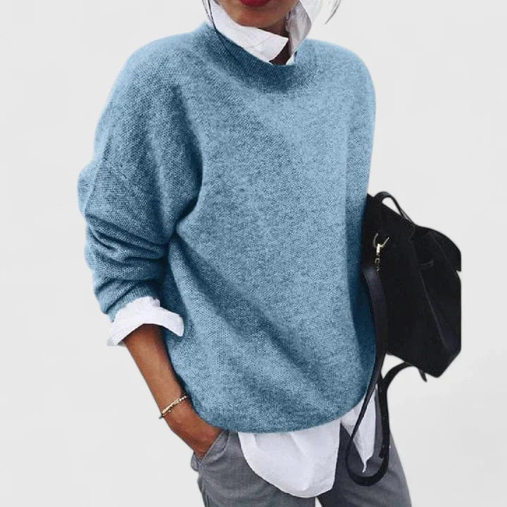 Women's knit crew neck jumper with relaxed fit – Blue