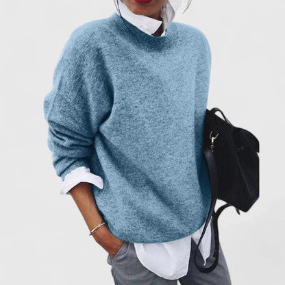 Women's knit crew neck jumper with relaxed fit – Blue