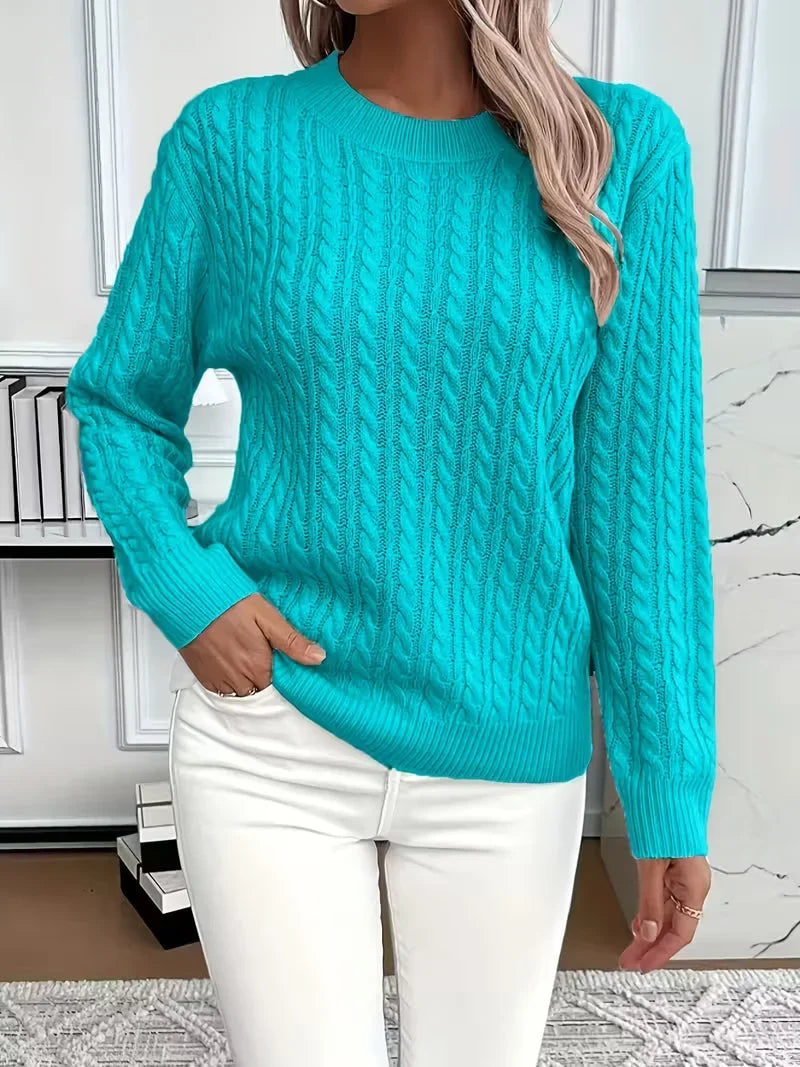 Women's cable knit crew neck jumper – Blue