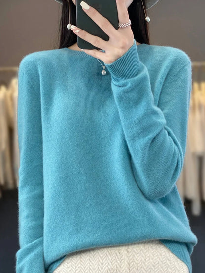 Women's knit crew neck jumper with fuzzy texture – Blue Violet